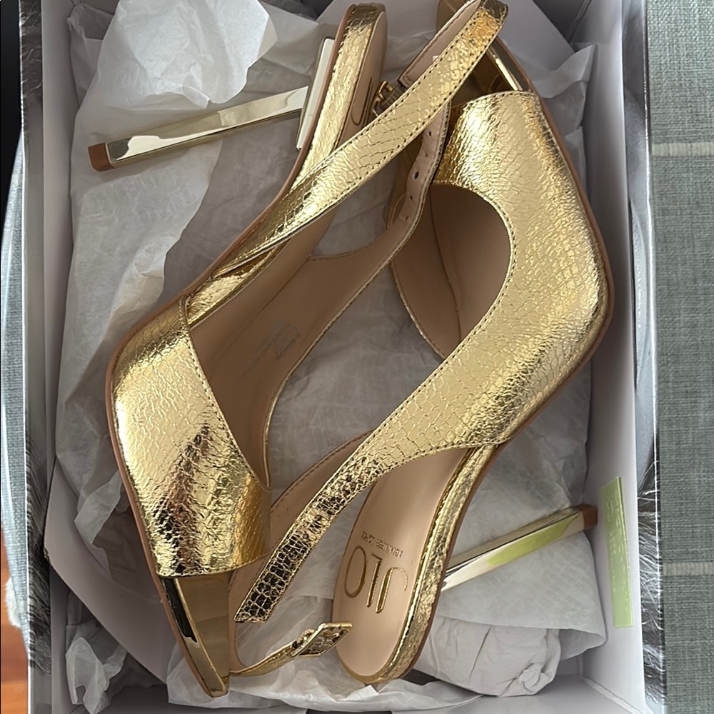 Metallic Gold Slingback Heels - Women